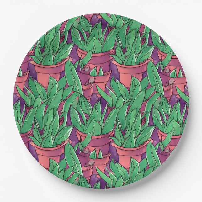 Assiettes En Carton Aloe Vera dans le Motif des pots (Devant)