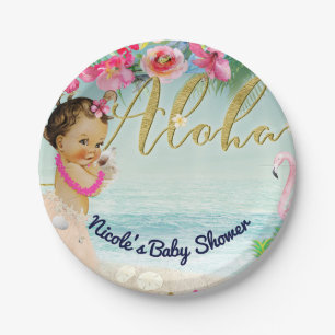 Assiettes En Carton Aloha Baby shower Retro Hawaiian Beach Party