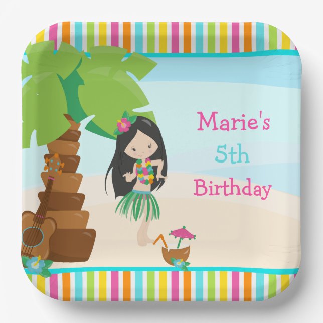 Assiettes En Carton Aloha Black Hair Girl Party (Recto)