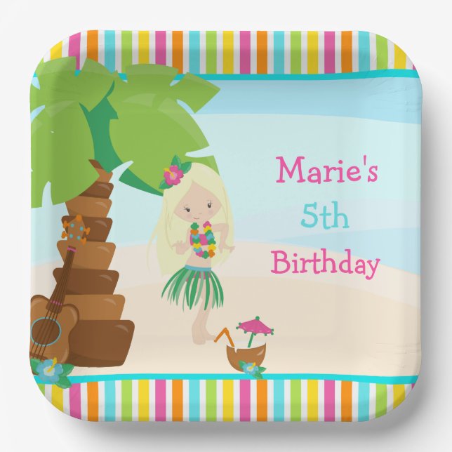 Assiettes En Carton Aloha Blonde Hair Girl Party (Recto)