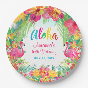 Assiettes En Carton Aloha Flamant rose Tropical Anniversaire Luau Plaq