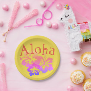Assiettes En Carton Aloha Fleurs tropicales Plaque en papier
