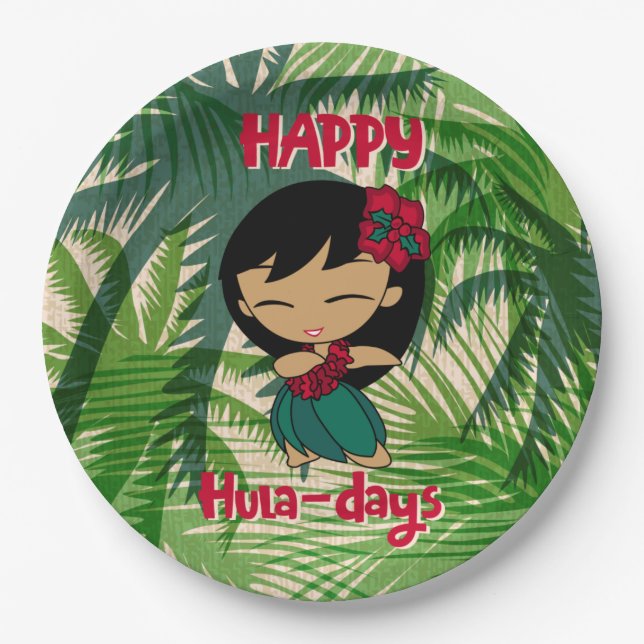 Assiettes En Carton Aloha Honeys Noël Holiday Hula Girl Palms (Devant)