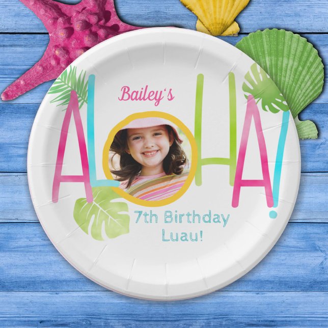 Assiettes En Carton Aloha Luau Anniversaire Photo tropicale (Créateur téléchargé)