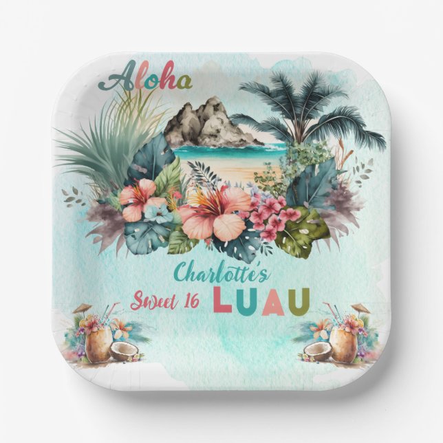Assiettes En Carton Aloha Luau Tropical Island Beach Sweet 16 Party (Recto)