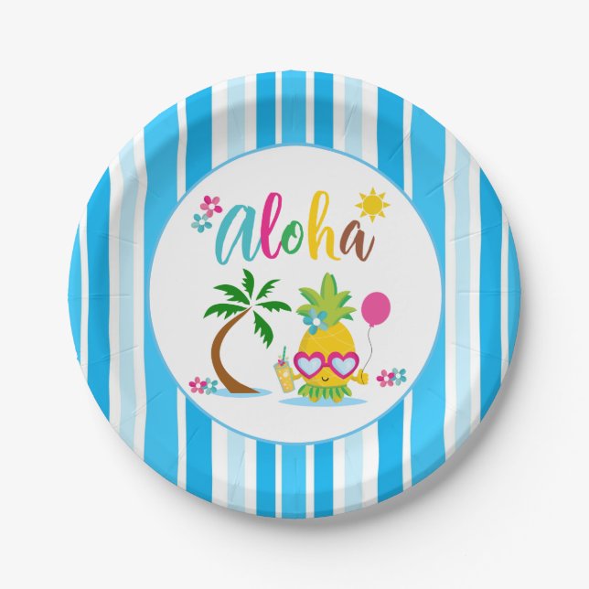 Assiettes En Carton Aloha partie tropicale de Luau (Devant)