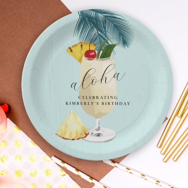 Assiettes En Carton Aloha Pina Colada Green Cocktail fête d'anniversai (Créateur téléchargé)