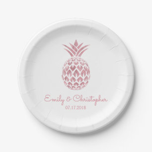 Assiettes En Carton Aloha Tropical Hawaiian Mariage Ananas Blanc