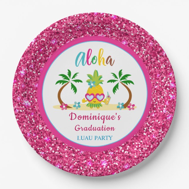 Assiettes En Carton Aloha Tropical Luau Graduation Parties scintillant (Devant)