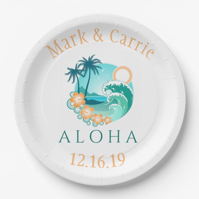 Assiettes En Carton Aloha Tropical Personnalisé (Devant)