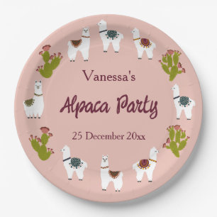 Assiettes En Carton Alpaca Party Cactus rose Anniversaire