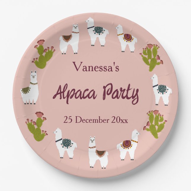 Assiettes En Carton Alpaca Party Cactus rose Anniversaire (Devant)