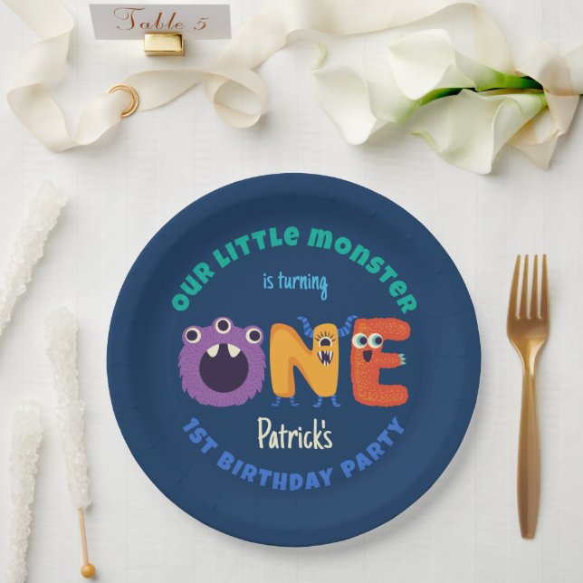 Assiettes En Carton Alphabet Monstres 1er anniversaire Notre petit mon (Mariage)
