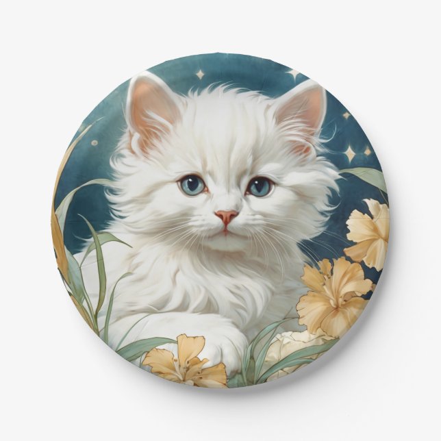 Assiettes En Carton Alphonse Mucha Art Nouveau Kitten (Devant)