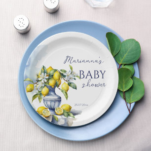 Assiettes En Carton Amalfi Vase bleu italien citron baby shower imprim