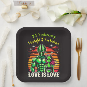 Assiettes En Carton Amants Aliens Sous Coucher de Soleil Radieux
