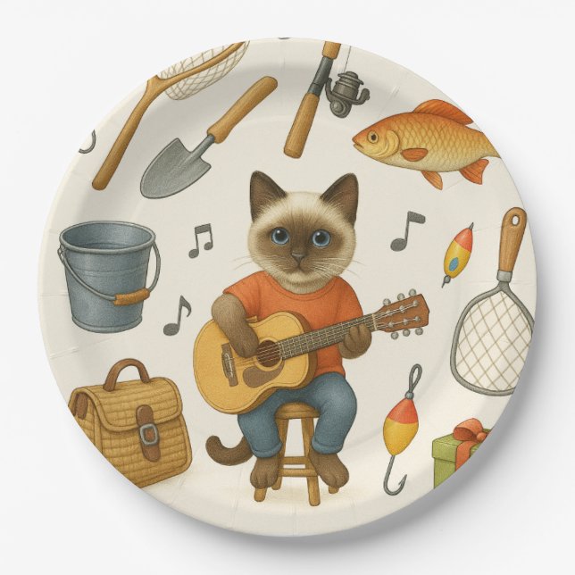 Assiettes En Carton Amateurs de pêche au chat (Devant)