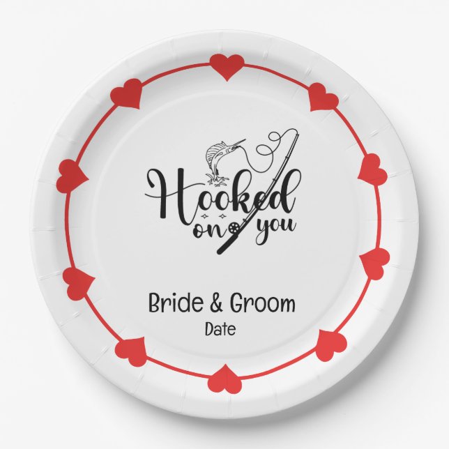 Assiettes En Carton Amateurs de pêche Hook sur vous Mariage (Devant)