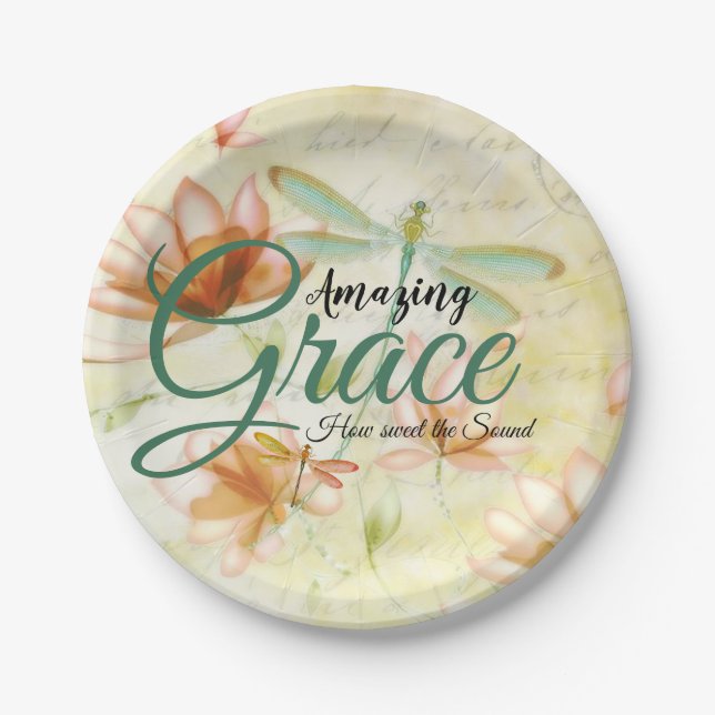 Assiettes En Carton Amazing Grace Fleurs et libellule   (Devant)