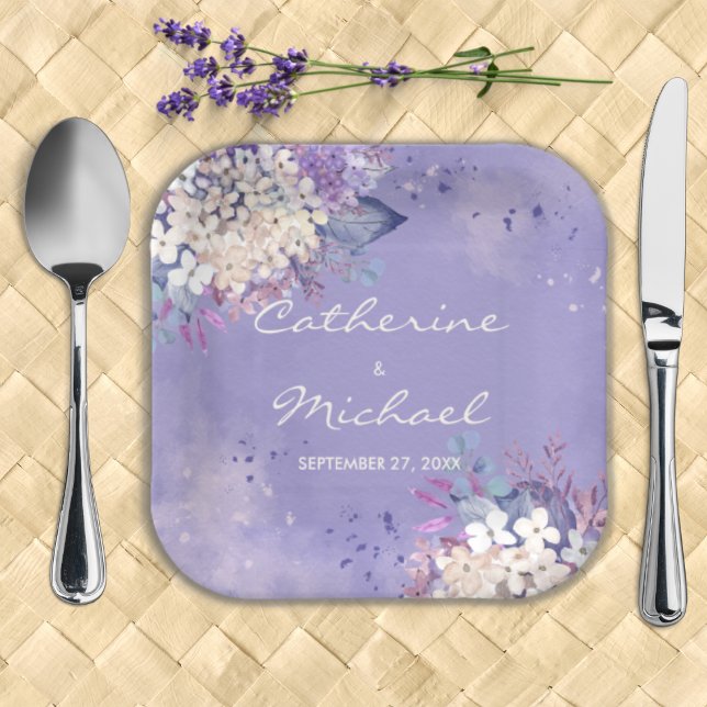 Assiettes En Carton Ambiance romantique Lavande Aquarelle Florale Prin (Créateur téléchargé)