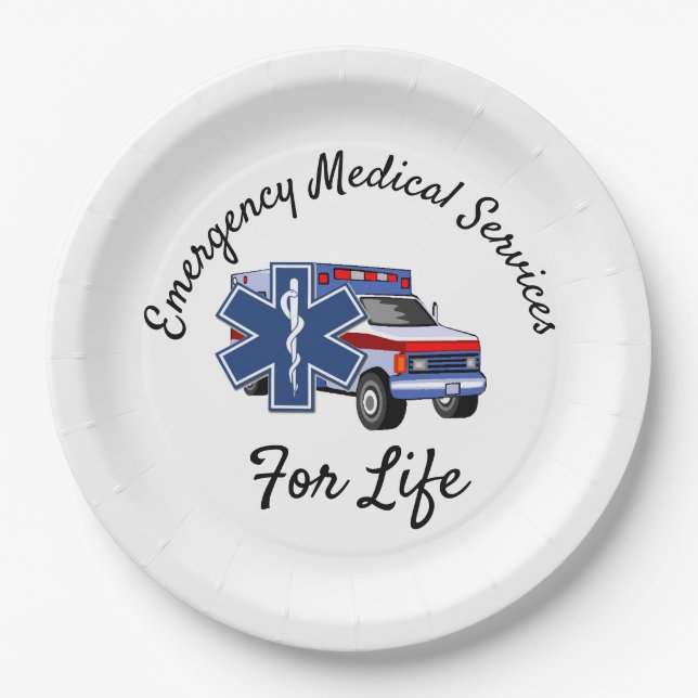 Assiettes En Carton Ambulance EMS pour la vie     (Devant)