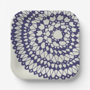 Assiettes En Carton American Doily & Lace, 1, Bleu Sur Crème
