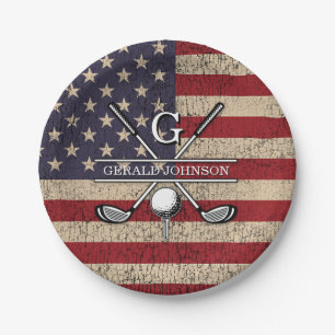 Assiettes En Carton American Flag Golf Monogramme Design