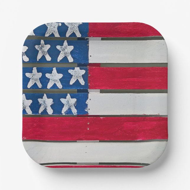 Assiettes En Carton American Flag Painted On Wooden Pallet (Recto)