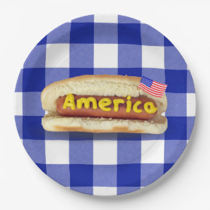 Assiettes En Carton American Hot Dog sur Buffalo Plaid