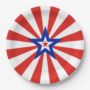 Assiettes En Carton American Star sur rayonnements rouges et blancs