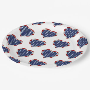Assiettes En Carton American Stars and Stripes Hearts Patriotique