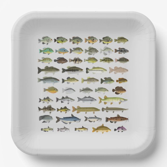 Assiettes En Carton Amérique du Nord Groupe de poissons d'eau douce (Recto)
