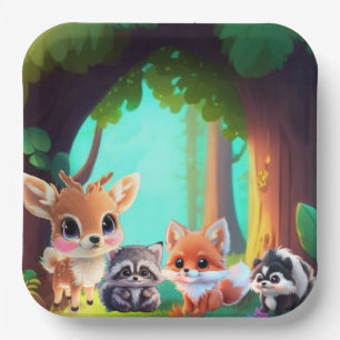 Assiettes En Carton Amis de la forêt renard skunk raccoon