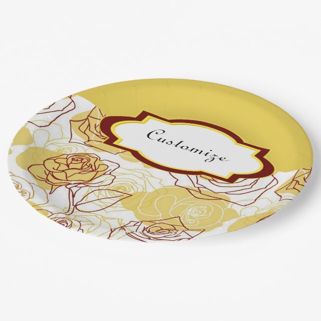 Assiettes En Carton Amitié & Joie Plaques en papier Roses Jaunes (Angle)