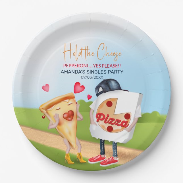 Assiettes En Carton Amour à la pizza drôle (Devant)