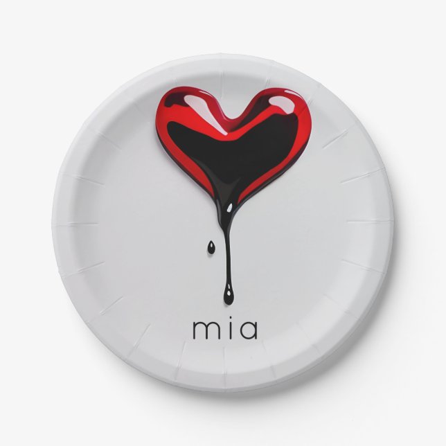 Assiettes En Carton amour coeur monogramme nom simple moderne minimal (Devant)