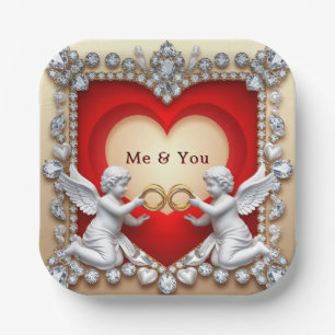 Assiettes En Carton 💍 Amour de Chérubin Romantique 💘 Mariage Élégant