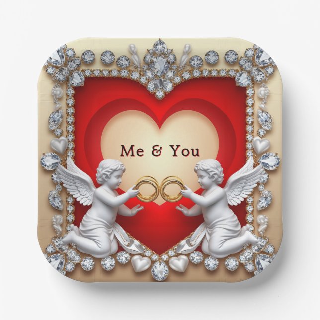 Assiettes En Carton 💍 Amour de Chérubin Romantique 💘 Mariage Élégant (Recto)