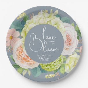 Assiettes En Carton Amour en Fleur Fête des mariées Florale Dusty Blue