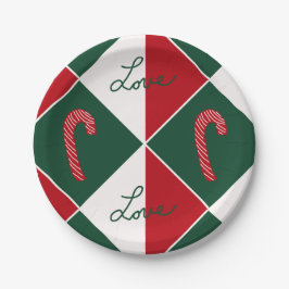 Assiettes En Carton Amour et Canne de Bonbon