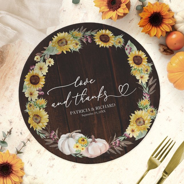 Assiettes En Carton Amour Et Merci Mariage Citrouille Sunflower (Créateur téléchargé)