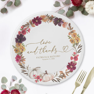 Assiettes En Carton Amour et remerciements Pumpkin Burgundy Fleurs de 