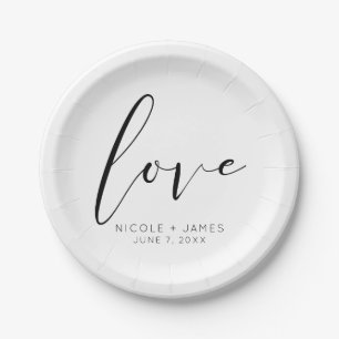 Assiettes En Carton Amour noir et blanc Mariage minimal moderne