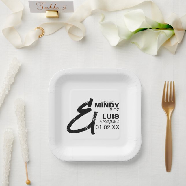 Assiettes En Carton AMPERSAND GRAS Grunge noir blanc Mariage (Mariage)