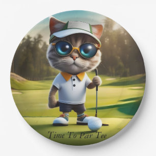 Assiettes En Carton Amusant Animé Cat Golf Player,