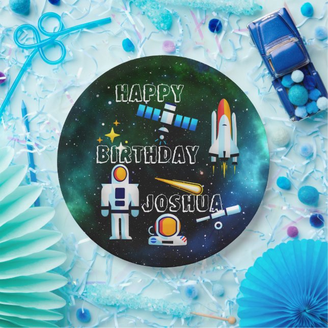Assiettes En Carton Amusant astronaute collage Anniversaire Personnali (Fête)
