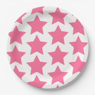 Assiettes En Carton Amusant, grand rose chaud étoiles motif - Plaques 