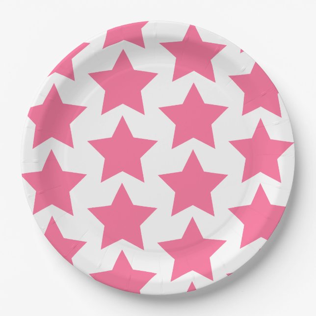 Assiettes En Carton Amusant, grand rose chaud étoiles motif - Plaques  (Devant)