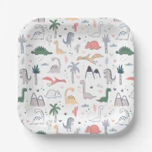 Assiettes En Carton Amusant Pastel Dinosaur Motif de scène