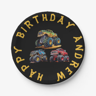 Assiettes En Carton Amusant personnalisable monstre camion anniversair